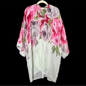 Rose Covered Duster Robe Cardi With Metallic Hand Painted Accents